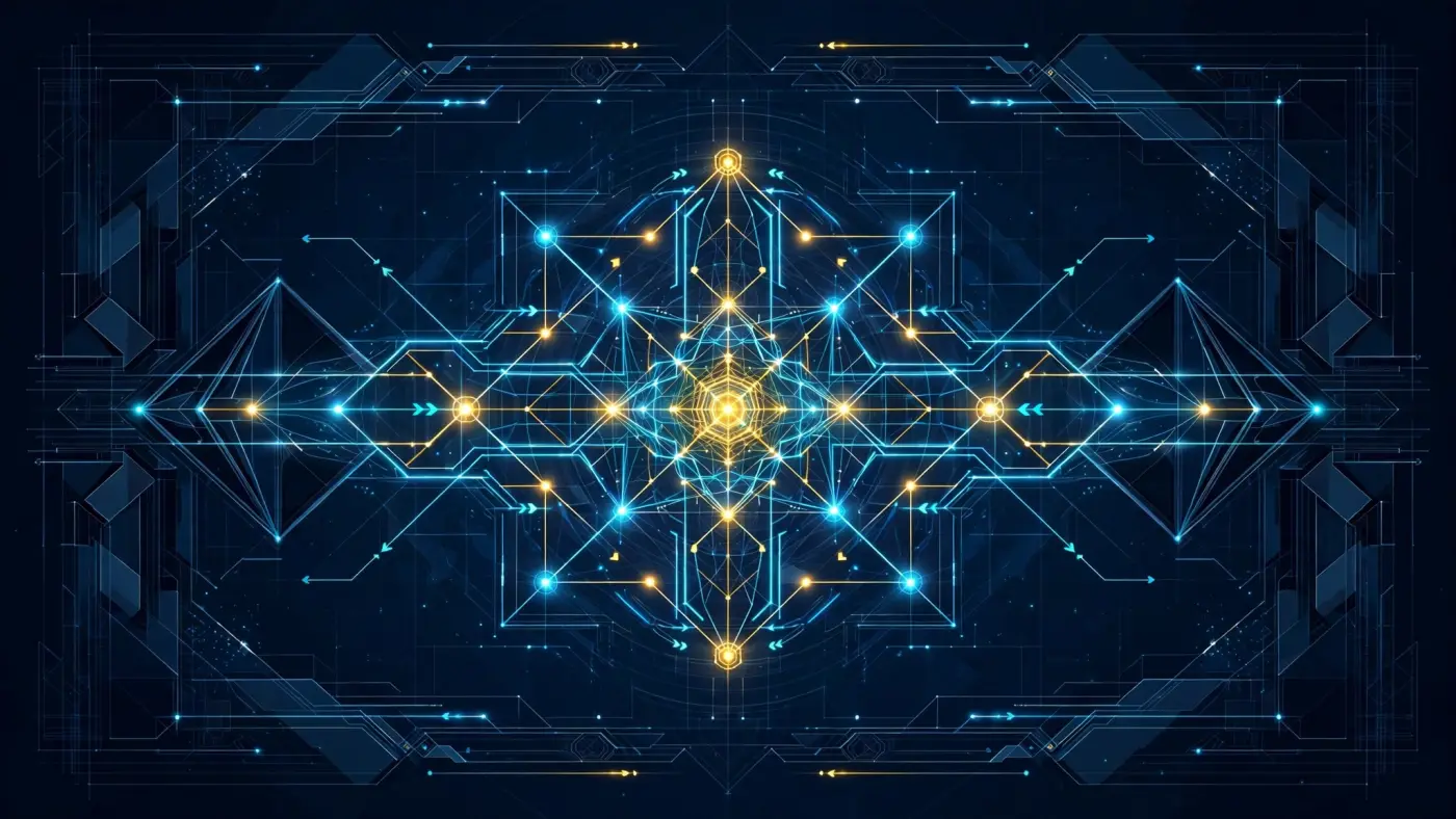 Visualización abstracta de flujos financieros con líneas y nodos luminosos sobre fondo oscuro