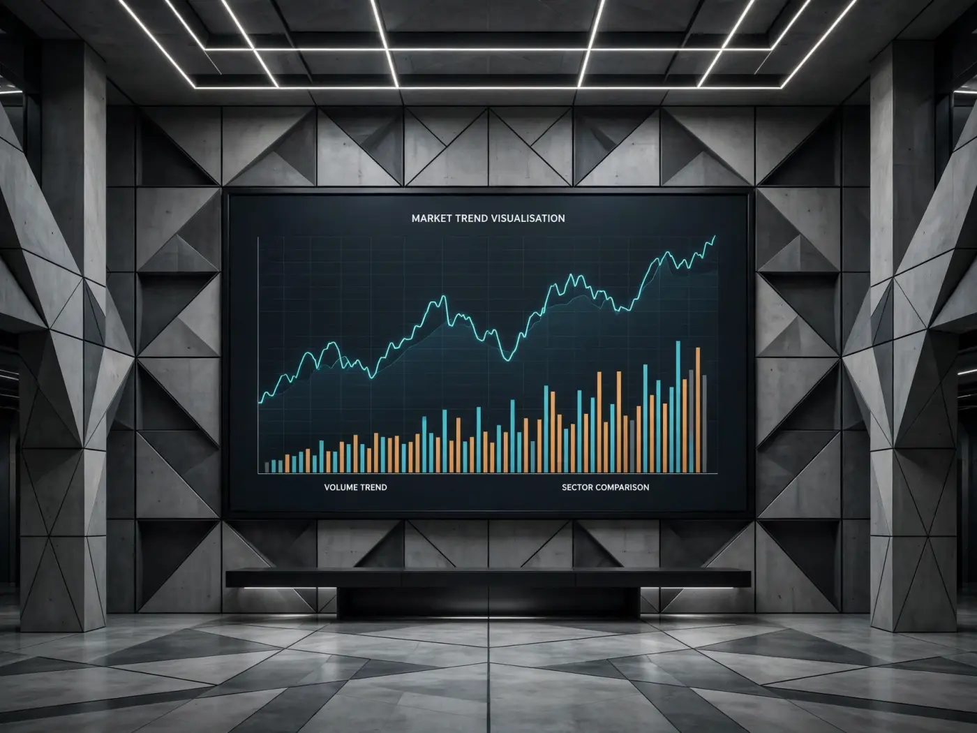 Gráficos financieros de líneas y barras en un monitor grande mostrando tendencias de mercado